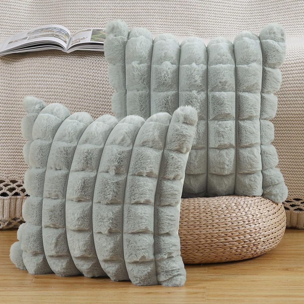 3374 Plaid Faux Wool Light Grey Throw Pillow Covers 20x20 Inch Set of 2